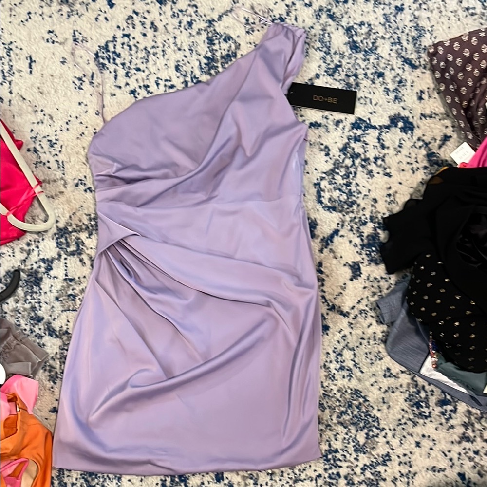 DO+BE Purple Asymmetrical Draped Cocktail Dress